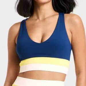 JoyLab colorblocked longline sports bra blue yellow and white NWT x